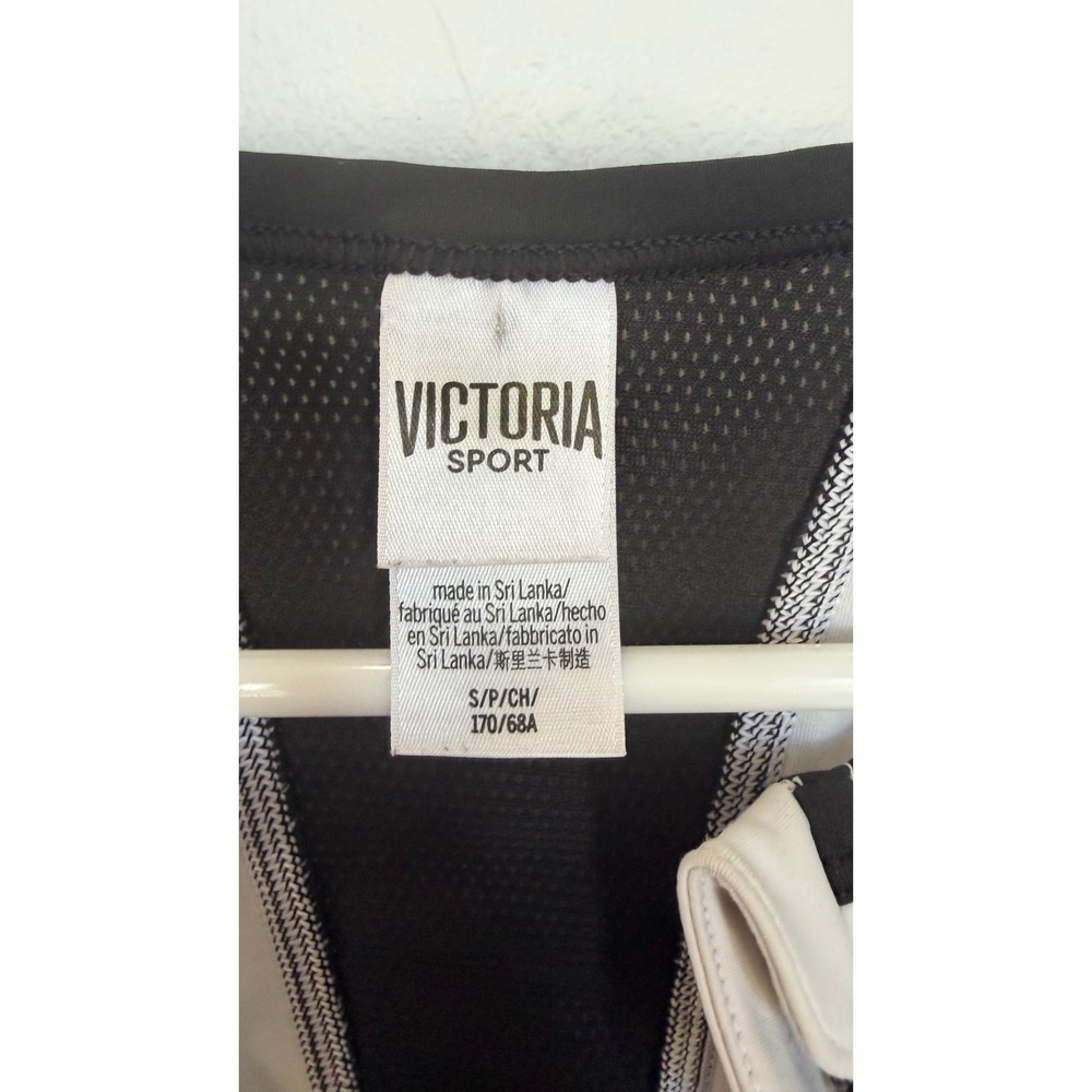 Victoria Sport WomanSmall White Black Zip Front Mesh Back Athletic Crop Top Tank - Picture 3 of 5
